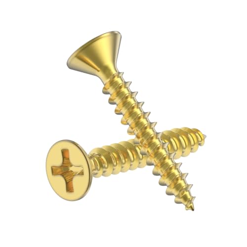 #4 x 5/8" Brass Flat Head Phillips Wood Screws - Pack of 100 - Self Tapping Screws for Wood - FH458-SBQ - size: #4 x 5/8"