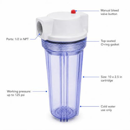 CFS Water Filter Housing Kit, 10 x 2.5 in, 1/2 in NPT, Carbon Block - size: 10 x 2.5 in, 1/2 in NPT