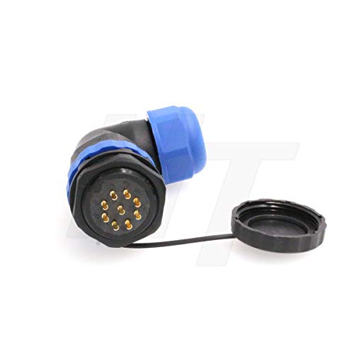 HangTon HE29 9 Pin Plastic Waterproof Connector Threaded Outdoor Industrial Electrical Power Circular Male Female Angled Wire Cable Plug + Panel Socket (9 pin) - size: 9 pin