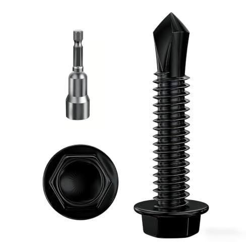 Wensilon (200Pcs) #8×1-1/4" Black Hex Washer Head Self Drilling Screws, 410 Stainless Steel Metal SheetScrews，TEK Screws, Sheet Metal Self Tapping Screws - color: Black, size: #8×1-1/4"
