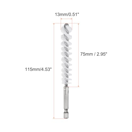 HARFINGTON 5Pcs Nylon Bore Brush 13mm Dia Cleaning Twisted Wire Brush Tube Pipe Cleaner with Handle 1/4 Inch Hex Shank for Tubes, Ports, Bearings - size: 13mm