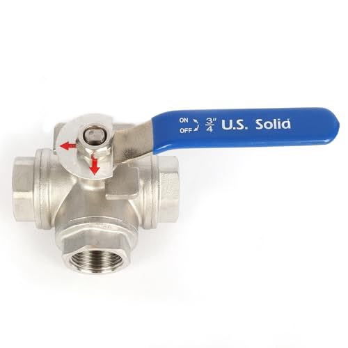 U.S. Solid 3/4" 3 Way Ball Valve - 304 Stainless Steel NPT Female Threaded Manual Ball Valve, L Mounting Pad - size: 3/4 inch, style: L Mounting Pad