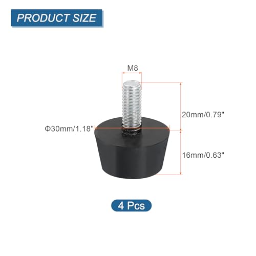 uxcell 4Pcs Rubber Vibration Isolators Mounts Rubber Shock Absorber Mounts, 1.18" x 0.63" Conical Studs with M8 x 20mm Threaded, Silent Block for Air Compressors, Motor, Engines, Black - size: 1.18" x 0.63", M8 x 20mm