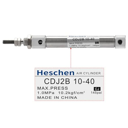 Heschen Stainless Steel Slim Air Pneumatic Cylinder, CDJ2B 10-40, M5 Port, 10mm Bore, 40mm Stroke, Double Acting Single Rod - size: 40mm Stroke