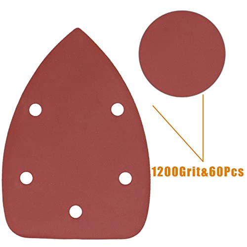 60 Pcs 1200 Grit Mouse Detail Sander Sandpaper, Aluminum Oxide Mouse Sander Pads 5 Hole Palm Sander Pads Sanding Sheets for 140mm Mouse Sander - size: 1200 Grit