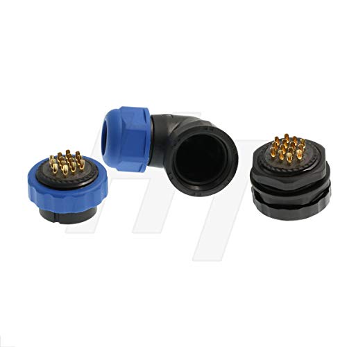 HangTon HE29 14 Pin Waterproof Connector Threaded Outdoor Industrial Electrical Power Circular Male Female Right Angle Wire Cable Plug + Panel Socket - size: 14 pin