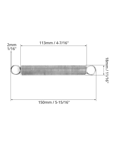 QWORK Stainless Steel Extension Springs 6" Length 5 Pcs, 2mm Wire Small Dual Hook Tension Spring– Strong Tension for Tools, Gates & Machines