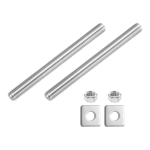 uxcell 3/8"-16 UNC Fully All Threaded Rod, 2 Pcs 304 Stainless Steel Long Threaded Screw 4.3" Length Right Hand Threads with Square Washers for Furniture Mounting Assembly Fastening - size: 4.3"