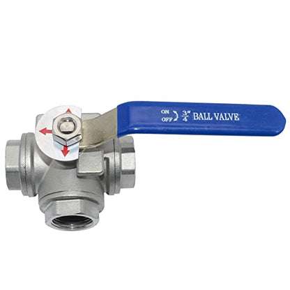 3/4" NPT Female T-Type Ball Valve with Heavy Duty Blue Vinyl Insulation Handle, 3-Way, 316 Stainless Steel,WOG1000 (3/4") - size: 0.75 Inch