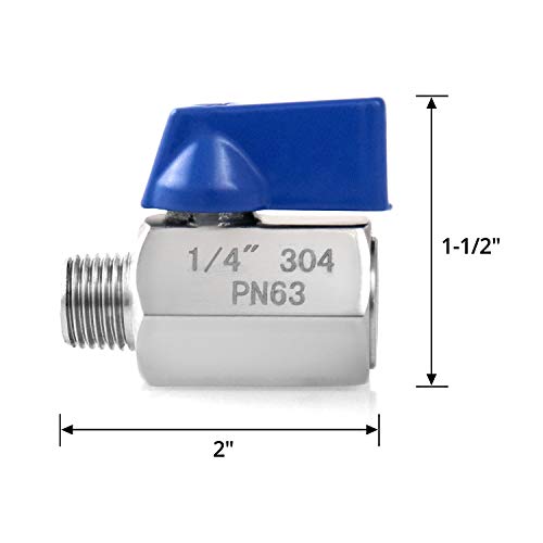 QWORK Mini Ball Valve, 2 Pack 1/4" NPT Thread Female and Male 304 Stainless Steel Shut-Off Valves - color: 2 pack, size: 1/4" Female&Male