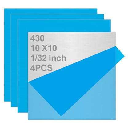 4PCS Stainless Steel Metal Sheets 10" x 10" x 1/32" Inch Metal Plates for Magnetic Mount Board Wall,430 Stainless Steel Shim Stock Plates for Crafting, Kitchen, Office(Thickness 0.8mm)