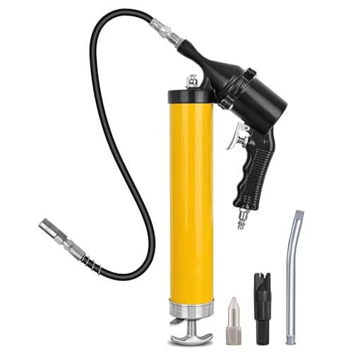 GOOACC Pneumatic Grease Gun 6000 PSI 14oz Heavy Duty Air Operated Grease Gun Kit with 18" Spring Flex Hose Rigid Pipe Coupler Pistol Grip Grease Guns for Automotive Farm Industrial Marine, Yellow 6PCS - size: Pneumatic 14oz Yellow 6PCS