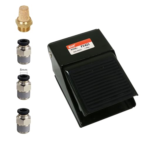 RIH Pneumatic Foot Pedal Valve1/4 NPT Pressure Control Foot Switch with Silencer 3Way 2Position(FV320 White) - style: 4Way 2Position(FV420)