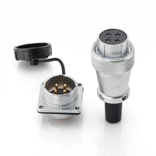 Weipu WS24 4-Pin Aviation Circular Connector, Male & Female Plug Socket, Bulkhead Solder Type, Industrial Automotive Power Cable Connector - color: Female Plug and Male Socket, size: 4 Pin