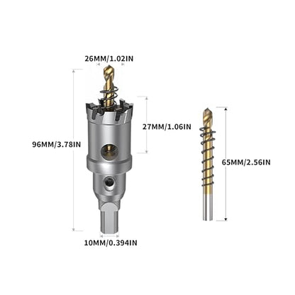 HUHAO TCT Hole Saw Kit 1-1/64"(26mm),Heavy Duty Tungsten Carbide Tipped Hole Drill Bit with Titanium-Plated Pilot Drill bit,Tipped Hole Cutters for Hard Metal,Alloy,Stainless Steel, Plastic,Iron - size: 1-1/64"(26mm)