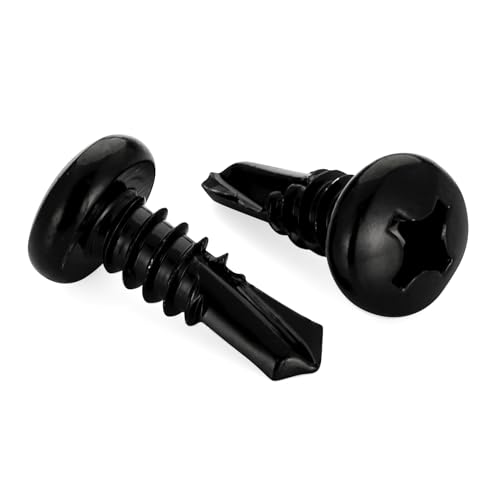 Mellewell #8 x 1/2" Pan Head Self Drilling Screws, Self Tapping Sheet Metal Screws, Black Finish 410 Stainless Steel, 100 PCS - color: Black, size: #8 x 1/2"
