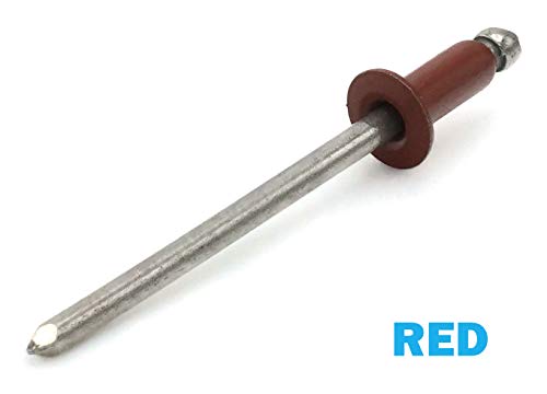 Colored Pop Rivets 1/8 Diameter #4 304 Stainless Steel Painted Blind Rivets 4-3, 1/8" x 3/16" Grip (100, Red) - color: Red