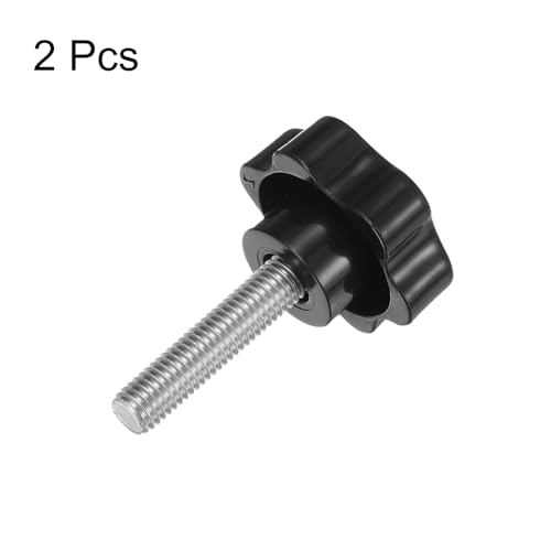 HARFINGTON 2pcs Star Knobs M10 x 42mm 304 Stainless Steel Threaded Stud 46mm Plastic 6-Star Head Hand Tightening Thumb Screw Clamping Jig Knob Handle, Black - size: M10 x 42mm x 46mm