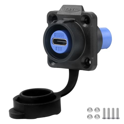 CNLINKO LP-16 Type-C Port Waterproof Connector IP67 4-Hole Plastic Panel Mount Receptacles Socket with Sealing Cover - style: PBT Socket