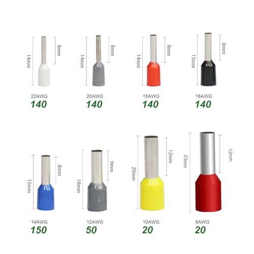 Fidioto 800pcs Wire Ferrules Terminals Kit, AWG 22-8 Terminal Connector Wire Insulated Cord Pin Ends Terminals for Electric, Industrial, Power Control System, etc. - size: 800pcs + Ferrules Only