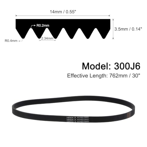 uxcell 300J6 PJ V-Ribbed Belt 6 Ribs 30" Length x 0.55" Width, EPDM Poly V Belt - size: 300J6
