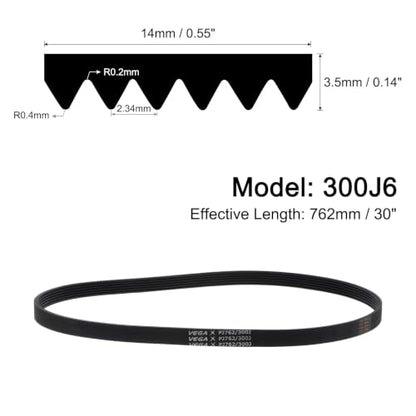 uxcell 300J6 PJ V-Ribbed Belt 6 Ribs 30" Length x 0.55" Width, EPDM Poly V Belt - size: 300J6