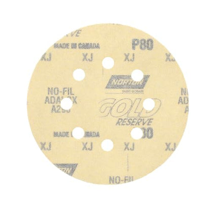 Norton 49223 Hook & Sand 80 Grit Coarse, Hook & Loop Random Orbital Discs, 5" x 8 Hole (A290), Aluminum Oxide (Pack of 25), Yellow