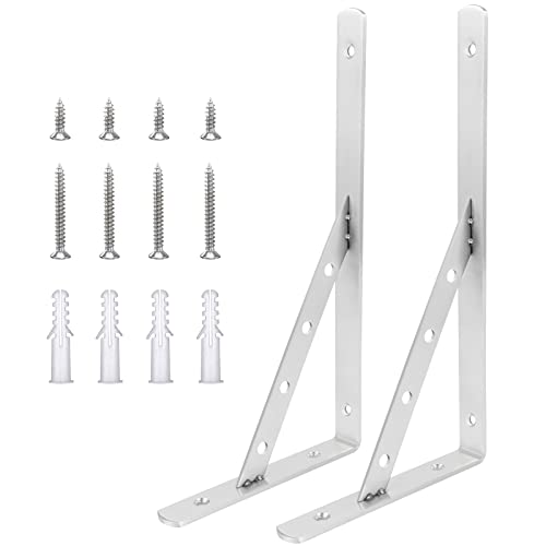 2 Pack Heavy Duty Shelf Brackets 12 Inch, Solid Stainless Steel Angle Bracket, Max Load 440lbs - Silver - size: 12"(Solid Brackets-Silver)