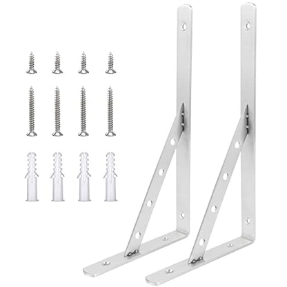 2 Pack Heavy Duty Shelf Brackets 12 Inch, Solid Stainless Steel Angle Bracket, Max Load 440lbs - Silver - size: 12"(Solid Brackets-Silver)