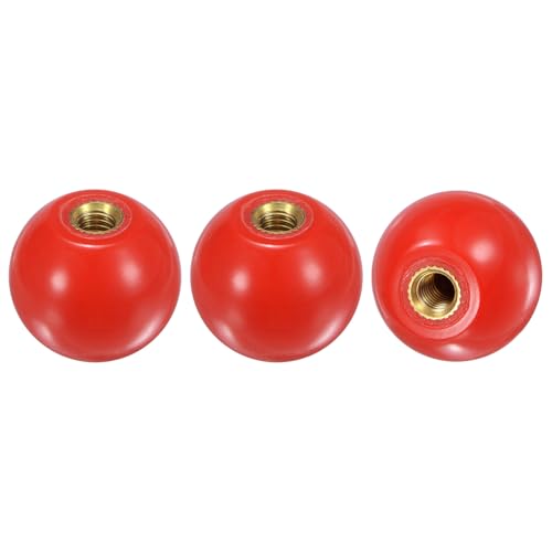 M METERXITY 3-Pack Threaded Ball Knobs, M6 Female Thread 25mm Dia. Thermoset Ball Knob for Lathe/Machine/Lawn Mowers, Round Phenolic Brass Insert Lever Handle [Red] - color: Red, size: M6x25mm