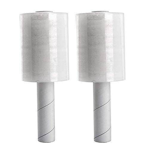 EatingBiting 2pcs 250Ft Industrial Strength Hand Stretch Wrap 4" Clear Plastic Durable Thick Clear Cling Plastic Moving Supplies Durable Self Adhering Packing Pallet Furniture Heavy Duty Shrink Film