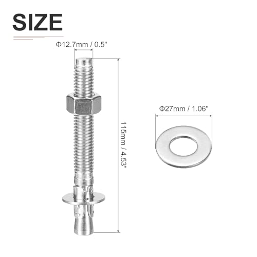 DTGN 1/2" x 4-1/2" Wedge Anchors - 10Pack - Good for Cement and Concrete Wall - 304 Stainless Steel Zinc Plated Screw Bolt Nut Expansion Tube Fasteners - size: 1/2" x 4-1/2"