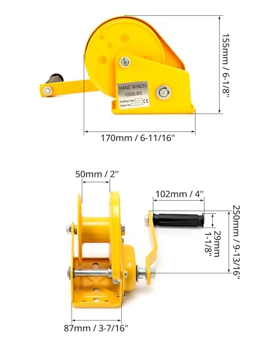 QWORK Manual Crank Winch 1200lbs Load – Two‑Way Lock Gear for Boat Trailer, ATV & Utility Pulling, 2 Pack - size: 2 Pcs