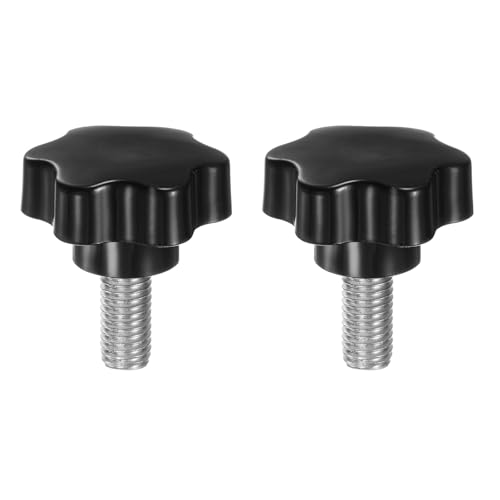 HARFINGTON 2pcs Star Knobs M12 x 25mm 304 Stainless Steel Threaded Stud 46mm Plastic 6-Star Head Hand Tightening Thumb Screw Clamping Jig Knob Handle, Black - size: M12 x 25mm x 46mm