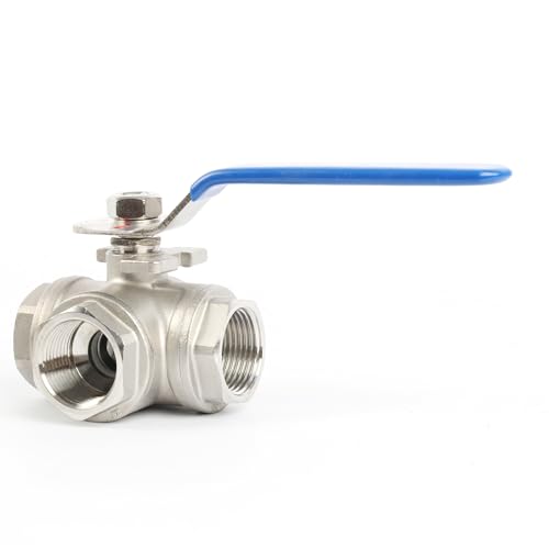 U.S. Solid 1" 3 Way Ball Valve - 304 Stainless Steel NPT Female Threaded Manual Ball Valve, T Mounting Pad - size: 1 Inch, style: T Mounting Pad