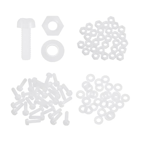 MECCANIXITY 30 Set M2x8mm Nylon PA66 Plastic Cross Round Head Screw Phillips Bolts Hex Nuts Flat Washers Assortment Kit, Metric Full Thread Bolt Fasteners for DIY Machine Assembly, White - color: White, size: M2x8mm