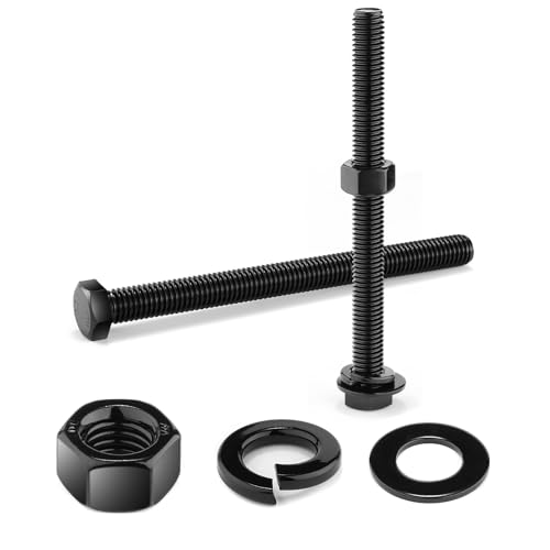 1/2-13 x 6 Hex Head Screw Bolt, Nuts, Flat & Lock Washers, 20Pcs 18-8 (304) Stainless Steel, Fully Threaded, Black Oxide by SG TZH - size: 1/2-13 x 6"