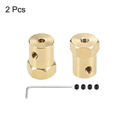 uxcell Hex Coupler 3mm Bore Motor Hex Brass Shaft Coupling Flexible Connector for Car Wheels Tires Shaft Motor 2pcs - size: 3mm