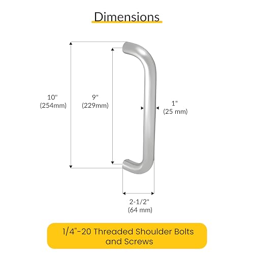 BRIXWELL Straight Pull Handle Aluminum Material, Clear Anodized Finish, 10" Length, 9" Mounting Center to Center, 1" Diameter, Includes 1/4"-20 Threaded Shoulder Bolts and Set Screws - color: Clear Anodized, size: 10 Inch