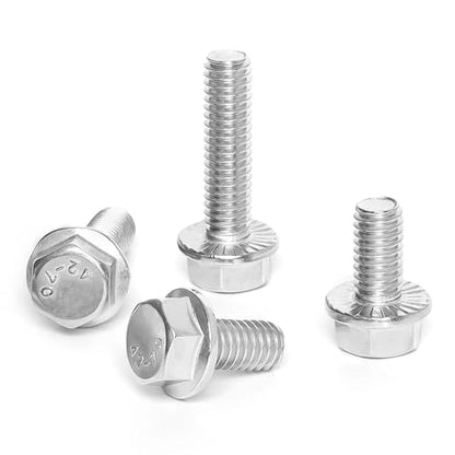 3/8-16 x 1-1/4" (10 PCS) Flanged Hex Head Bolts, Flange Washer Head Hex Screws Bolts, 18-8 Stainless Steel (304), Plain Finish, Full Thread - size: 3/8-16 x 1-1/4"