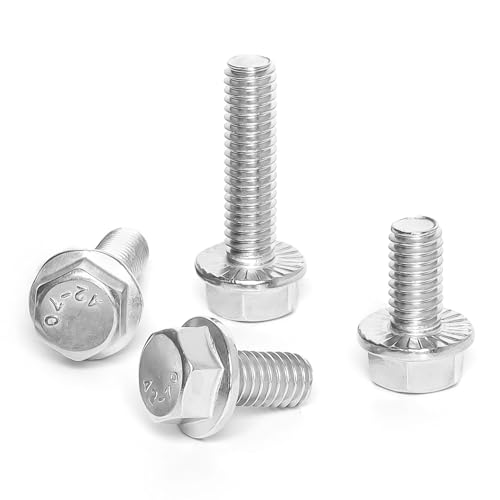1/4-20 x 1-3/4" (20 PCS) Flanged Hex Head Bolts, Flange Washer Head Hexagon Screws, 18-8 Stainless Steel (304), Plain Finish, Full Thread - size: 1/4-20 x 1-3/4"