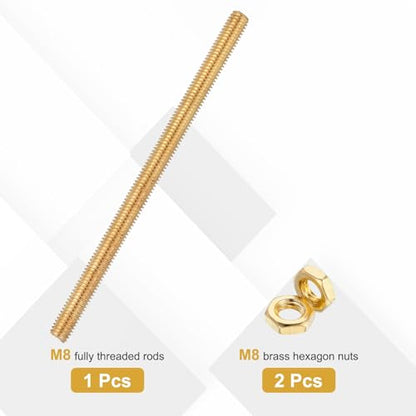 uxcell Brass Fully Threaded Rod, M8x1.25mm Pitch Right Hand Threads Studs with Solid Brass Hex Nuts, 150mm/6 Long Threaded Screw Rods Fasteners for Anchors Bolts Hangers Clamps - size: M8x1.25mmmm150mm