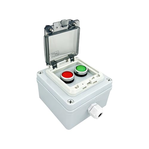 IP67 Waterproof 2-Button Control Box, Outdoor Industrial On/Off Start Stop Switch with Red/Green Momentary Push Buttons, Anti-Misoperation Protective Cover - color: Red/green button switch box