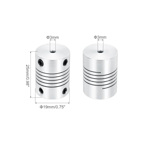 uxcell 2Pcs 3mm to 3mm Aluminum Alloy Shaft Coupling L25xD19 Flexible Coupler Beam for 3D Printer CNC Machine DIY Encoders and Motors Shaft,Silver - size: 3mm to 3mm