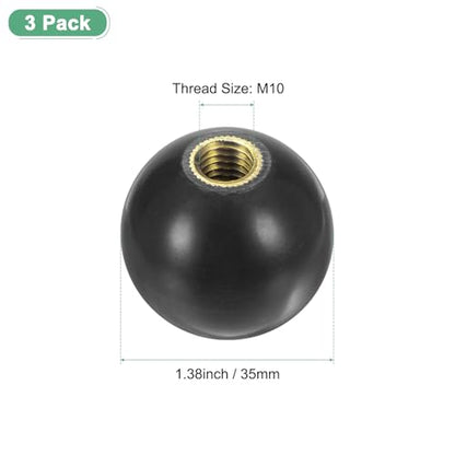 M METERXITY 3-Pack Threaded Ball Knobs, M10 Female Thread 35mm Dia. Thermoset Ball Knob for Lathe/Machine/Lawn Mowers, Round Phenolic Brass Insert Lever Handle [Black] - color: Black, size: M10x35mm