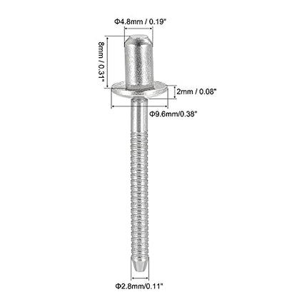 uxcell Blind Rivets, 304 Stainless Steel Pull Rivets Core Decoration Rivets 4.8mm Diameter 8mm Grip Length Close End Silver Tone, 50pcs - size: 4.8mm x 8mm