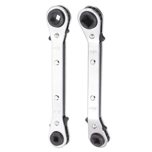 HARFINGTON 2pcs HVAC Service Wrench Set 1/4" 5/16" 3/16" 3/8" 25° 180°Double Head 16-Teeth Air Conditioner Valve Reversible Ratchet Wrench for Refrigeration Equipment Repair, Silver - color: Silver