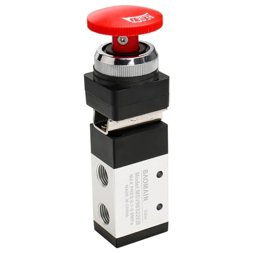 Baomain Pneumatic Mechanical Valve MSV-98322EB 1/4"PT 2 Position 3 Way Reset Mushroom Button - size: Emergency Stop(3-Way)