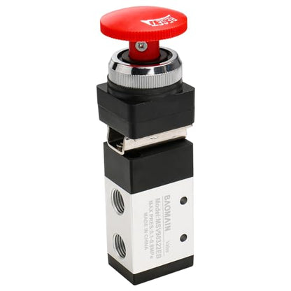 Baomain Pneumatic Mechanical Valve MSV-98322EB 1/4"PT 2 Position 3 Way Reset Mushroom Button - size: Emergency Stop(3-Way)