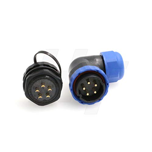 HangTon HE29 5 Pin Waterproof Connector Angled Plastic Threaded Outdoor Industrial Electrical Power 25Amp Circular Male Female Wire Cable Plug + Panel Socket (5 pin) - size: 5 pin